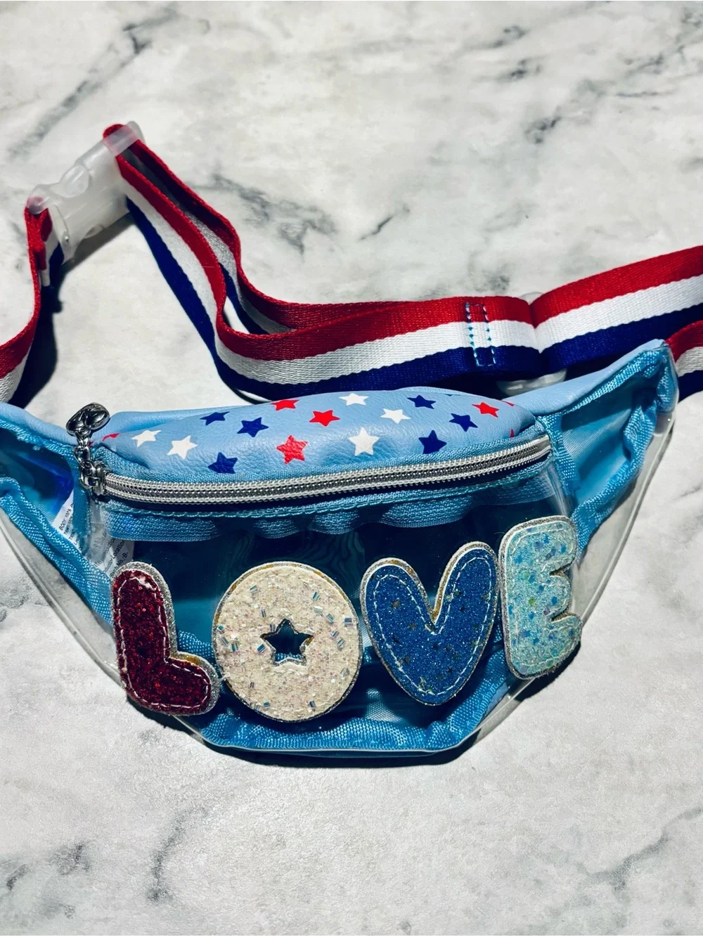 Clear Light Blue Kids 'LOVE' Crossbody Bag with Appliqué